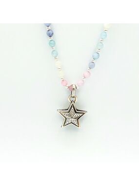 Long rainbow, precious gem and sterling silver necklace